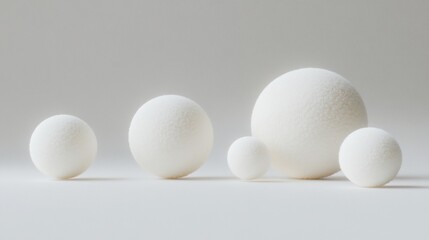 White spheres, minimalist studio backdrop, product display, size comparison