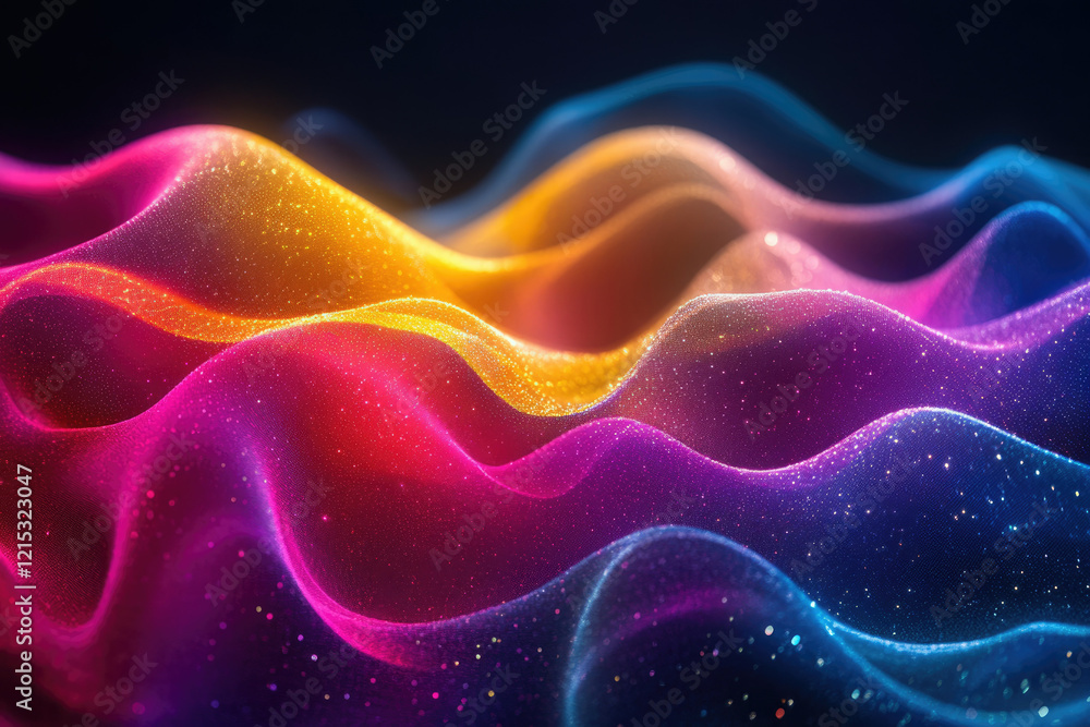 Aufkleber Abstract colorful glittering waves flowing smoothly, creating a vibrant and dynamic visual experience.
