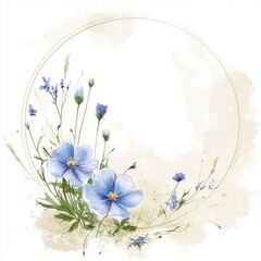 Delicate Blue Flowers in Circular Watercolor Frame