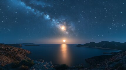 Fototapeta premium Night Sky Moonlit Seascape Coastal Rockscape