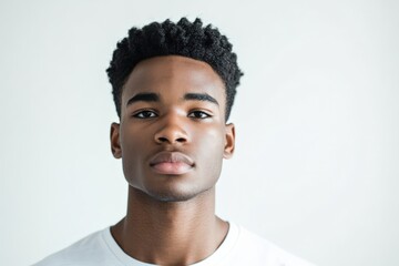 Confident Young Man with Natural Hair Posing Against a Light Background