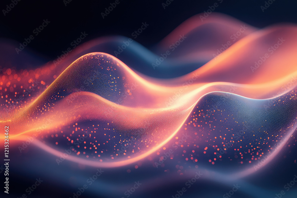 Aufkleber Abstract digital wave, glowing particles forming flowing, dynamic curves in warm colors.