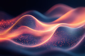 Obraz premium Abstract digital wave, glowing particles forming flowing, dynamic curves in warm colors.