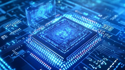 Fototapeta premium Illuminated Microchip Displays Advanced Digital Technology