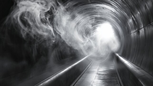 Smoky Tunnel Escalator Exit, Light at End