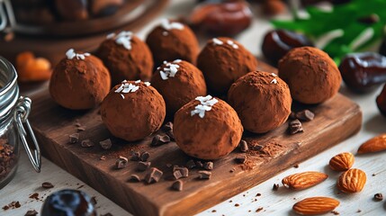 Delicious Homemade Chocolate Truffles with Almond Garnish Ideal for Festive Occasions : Generative AI