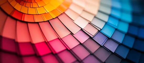 Fototapeta premium Colorful paint swatches arranged in a fan, close-up view, design background, website use