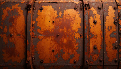 Rusty metal barrel with peeling paint and corroded surface
