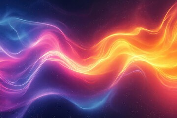 Obraz premium Abstract cosmic artwork featuring vibrant, flowing neon waves of pink, blue, and orange against a dark starry background.