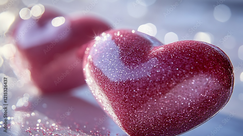 Poster glittery red heart shaped candle with soft sparkling effects on white background : generative ai