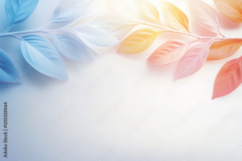 Poster vibrant overlapping botanical shapes and lines creating an abstract nature-inspired background with 