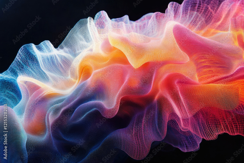 Aufkleber abstract colorful digital wave, flowing vibrant mesh, particle effect, dynamic, elegant.