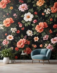 Contemporary floral wallpaper featuring duplicate space for creative projects,  graphic,  modern,  decor