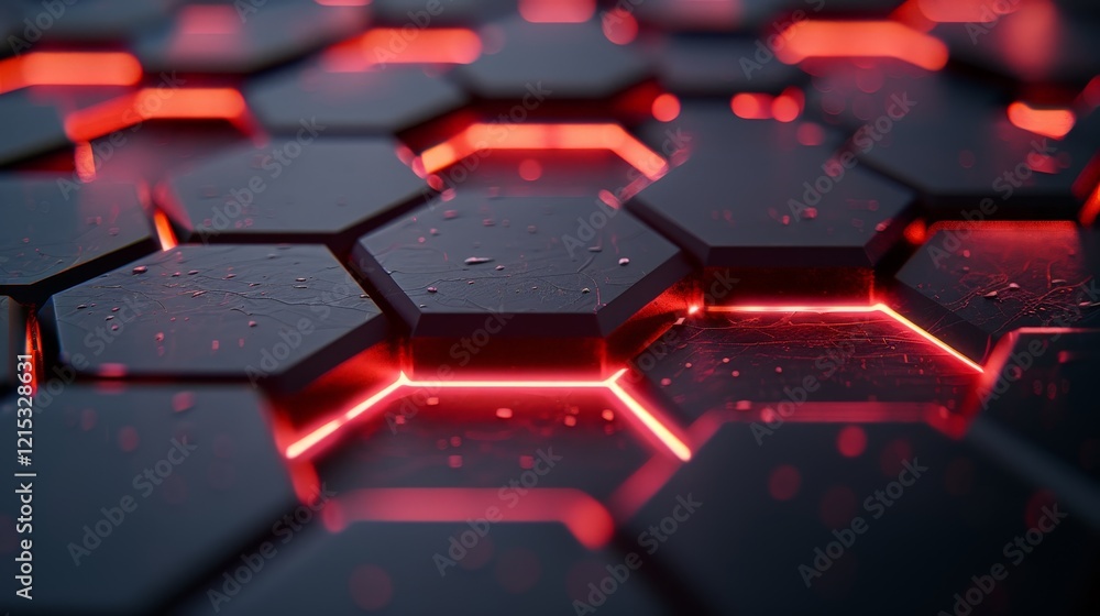 Aufkleber abstract hexagon pattern with red glowing edges