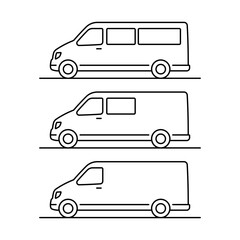 Minibus icon. Cargo-passenger van. Black outline linear silhouette. Editable strokes. Side view. Vector simple flat graphic illustration. Isolated object on white background. Isolate.