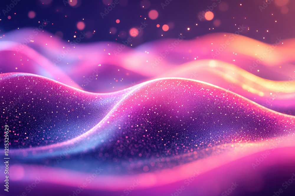 Aufkleber Abstract pink and purple glittering waves with bokeh lights, creating a dreamy, cosmic atmosphere.
