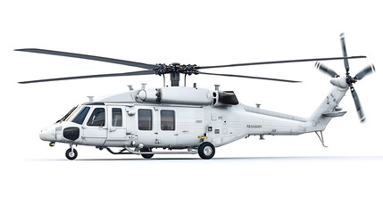 White helicopter isolated on white background, detailed photo, png.