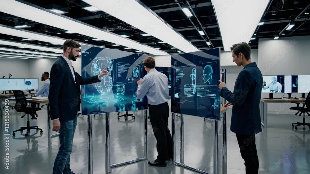 Poster innovative technology in action at a modern research facility showcasing advanced data visualization