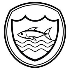 Fish Logo Emblem – Nautical Shield Vector Icon, Aquatic Seafood Symbol, Fishing Club Badge, Marine Crest Design for Branding, Ocean and Coastal Business