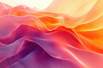 Fototapeta premium Abstract artwork featuring flowing, vibrant hues of pink, orange, and yellow, creating a dynamic and ethereal visual.