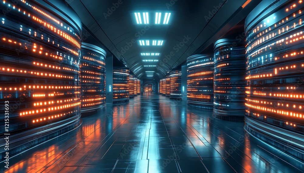 Poster cutting-edge server room with advanced technology and digital connections : generative ai