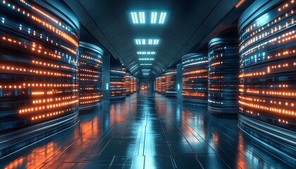 Cutting-edge Server Room with Advanced Technology and Digital Connections : Generative AI