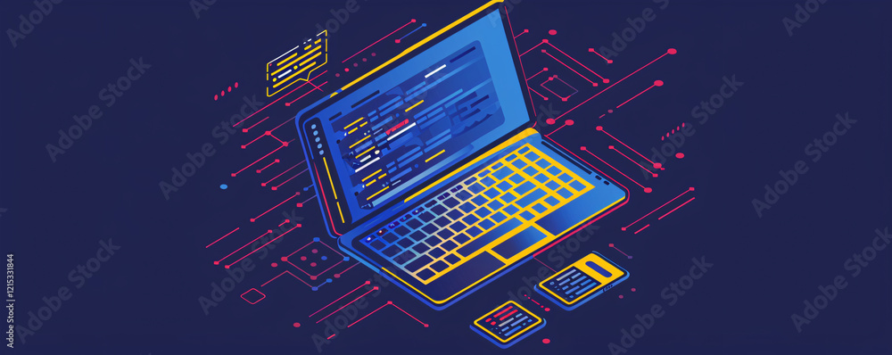 Aufkleber Software development illustration with laptop showing programming code on screen