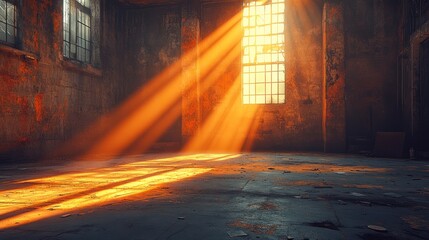 Fototapeta premium Sunbeams in derelict factory interior