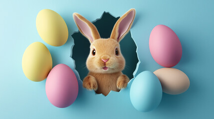 Fototapeta premium easter bunny with easter eggs