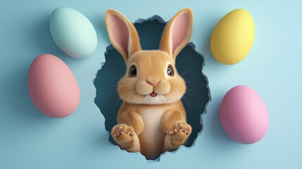 Fototapeta premium easter bunny with easter eggs