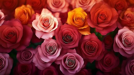 Naklejka premium Vibrant Bouquet of Multicolored Roses in Warm Tones for Romantic Floral Decor : Generative AI