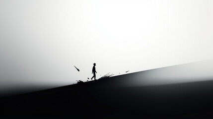 Silhouette of a lone figure in minimal landscape  
