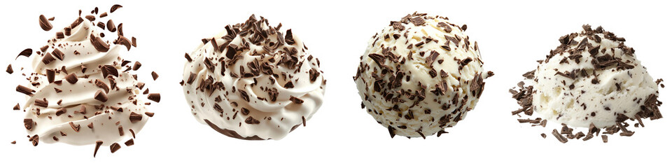 Italian Stracciatella Gelato – Traditional Italian gelato with chocolate shavings throughout offering a delightful texture and flavor contrast. Isolated on Clear White Background Highly Detailed 