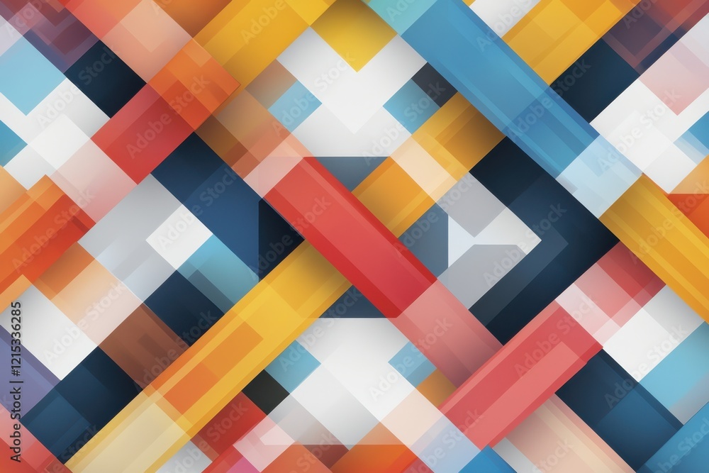 Poster vibrant geometric pattern featuring interlocking squares abstract art colorful design digital artwor