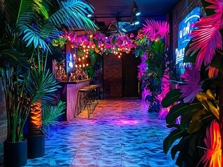 Havana nights tropical party design with bold colors and glowing elements