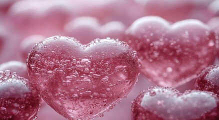 Obraz premium Sparkling Pink Hearts with Bubbles Romantic Valentine s Day Background
