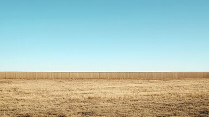 Fototapeta premium Wooden fence, clear sky, dry field, rural landscape, background