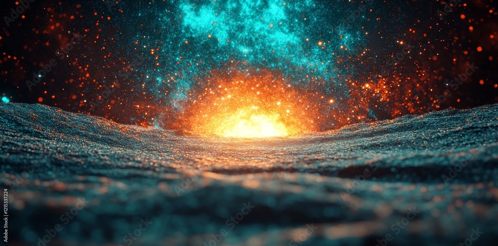 Poster a celestial entity in space that harmoniously combines cutting-edge technology with cosmic power, pr