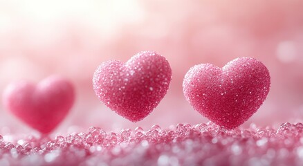 Obraz premium Sparkling Pink Hearts on Glittering Background Valentine s Day Romance