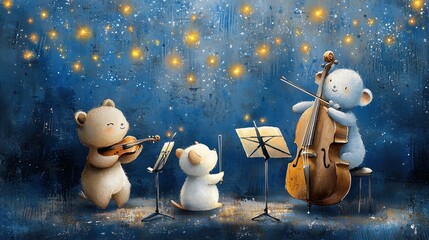 Obraz premium Whimsical watercolor cute cartoon animals in a playful scene,