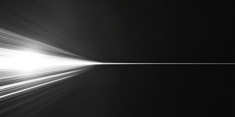 A clean and minimalistic single white lens flare cutting through a solid black background, with radiating light lines, perfect for use in minimalist designs or modern corporate aesthetics