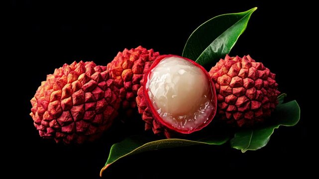Three pieces of lychees with one of them cut open