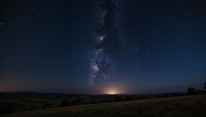 Fototapeta premium Vast starry night sky over quiet rural landscape, cosmic wonder