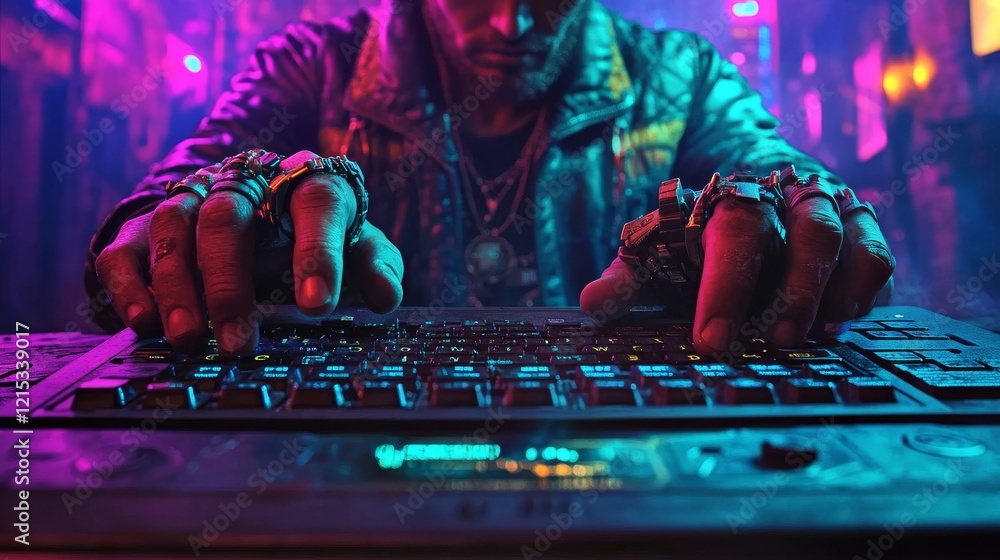 Poster macro shot of an engineer's hands on a high-performance desktop, highlighting an ide with debugging 