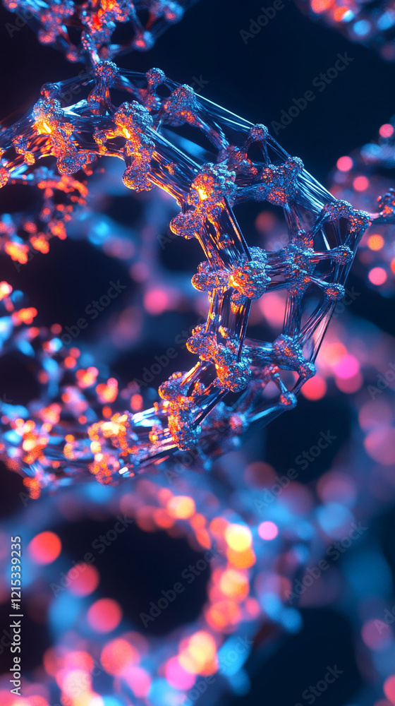 Poster Abstract 3D futuristic structure with neon glowing lines and geometric pattern design