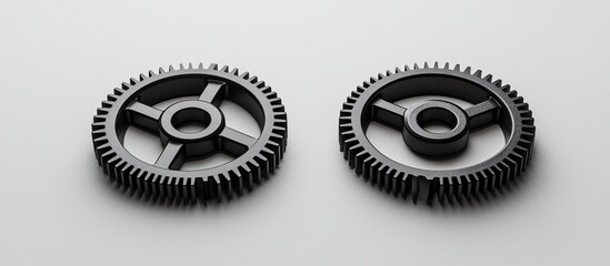Black gears on white background, mechanism, cogwheels, engineering