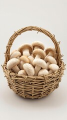 Display of Fresh Organic Mushrooms in a Natural Wooden Basket, fresh mushrooms, healthy eating, organic mushrooms