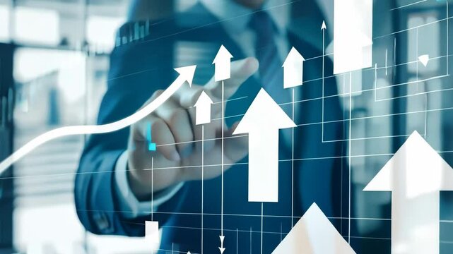 Businessman and growing graph investment. Finance save. Success, growth wealth stock market. Business in the digital age. Trading chart in financial concepts. Prosperity. Cryptocurrency. Technology