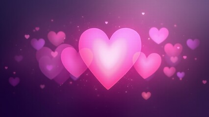 Layered heart silhouettes in magenta, pink, and lavender create echo-like ripples. A twilight purple background with sparkles adds a dreamy and rhythmic abstract portrayal of love.