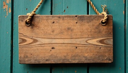 Weathered wooden sign with rope, aged background , wood, shabby, vintage